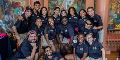 Orientation Leaders pose together in Old Cabell Hall